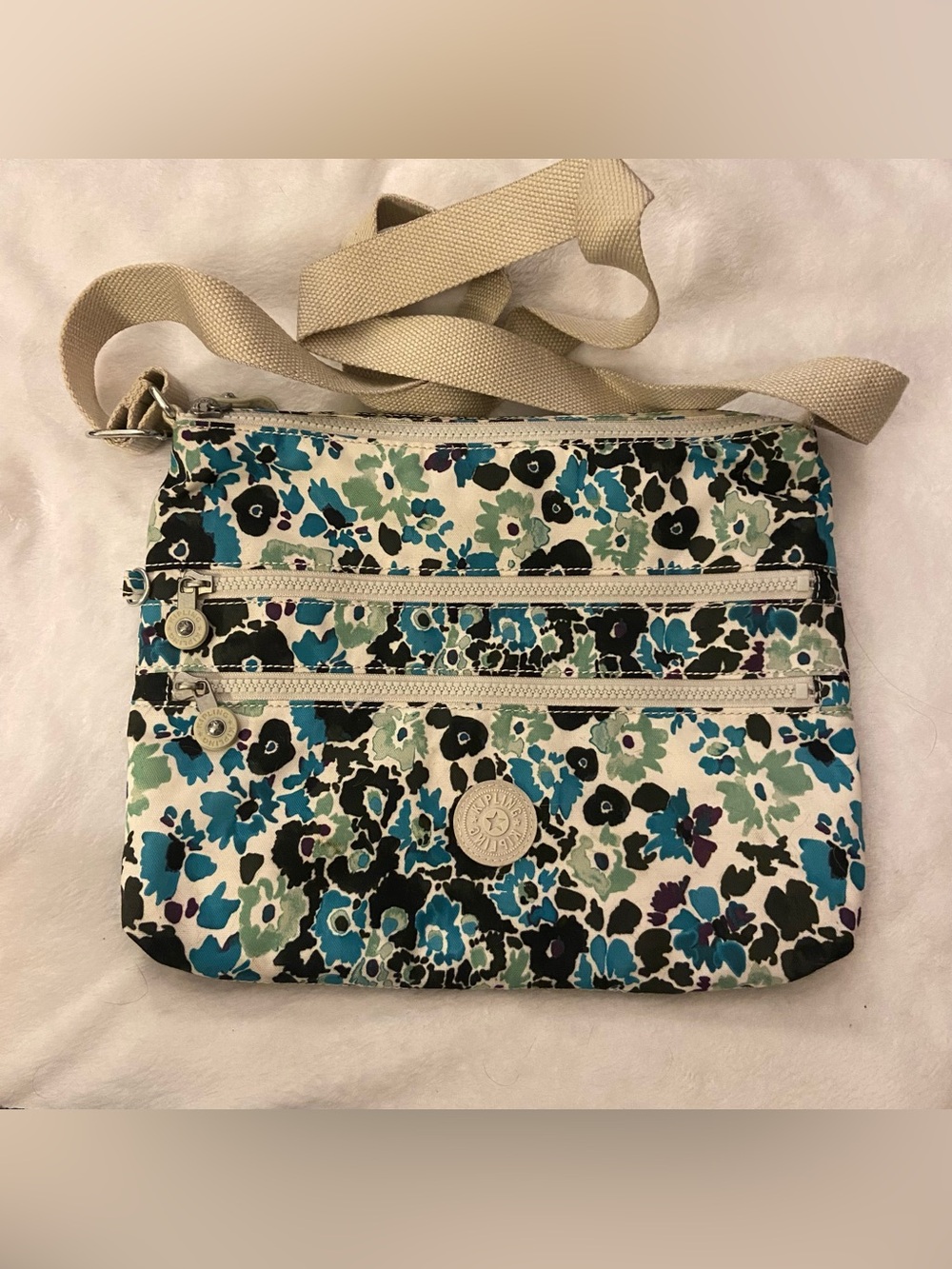 Kipling Teal & Black Floral Crossbody Bag